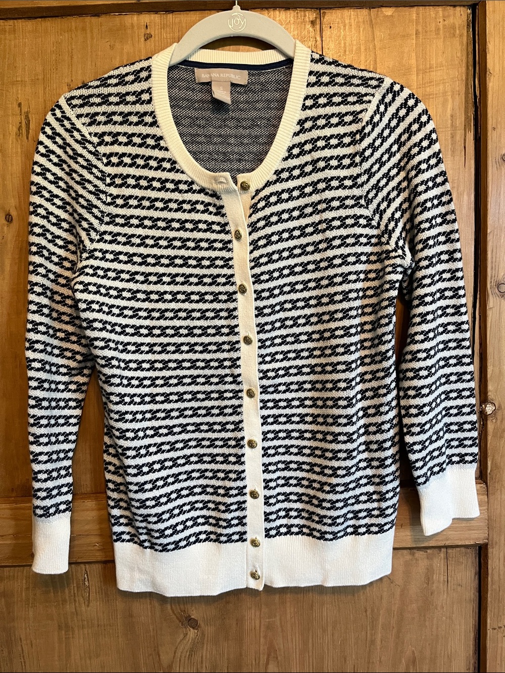 Banana Republic Navy & White Patterned Button Cardigan
